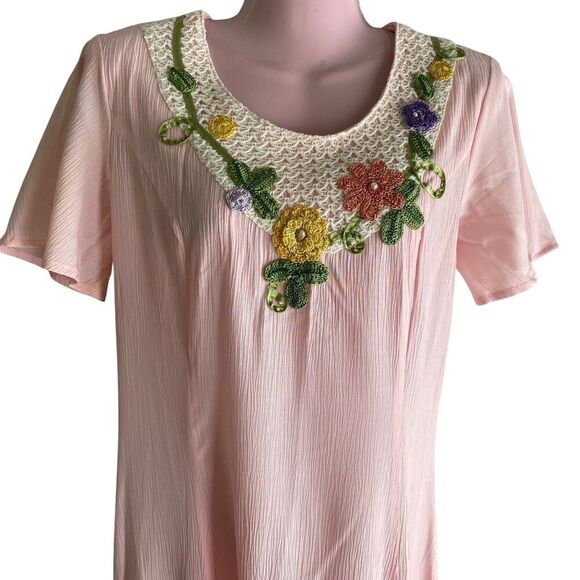 Lacy After Noon Dress Womens Small Embroidered Floral Maxi Crochet Trim Boho - Picture 3 of 8